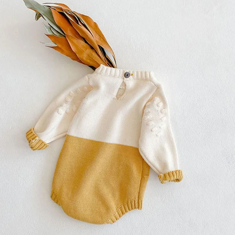 Newborn Rompers Kint 0-3Yrs Autumn Baby Girl Rompers Girl Long Sleeves Knit Sunflower Embroider Rompers Spring Baby Girl Clothes