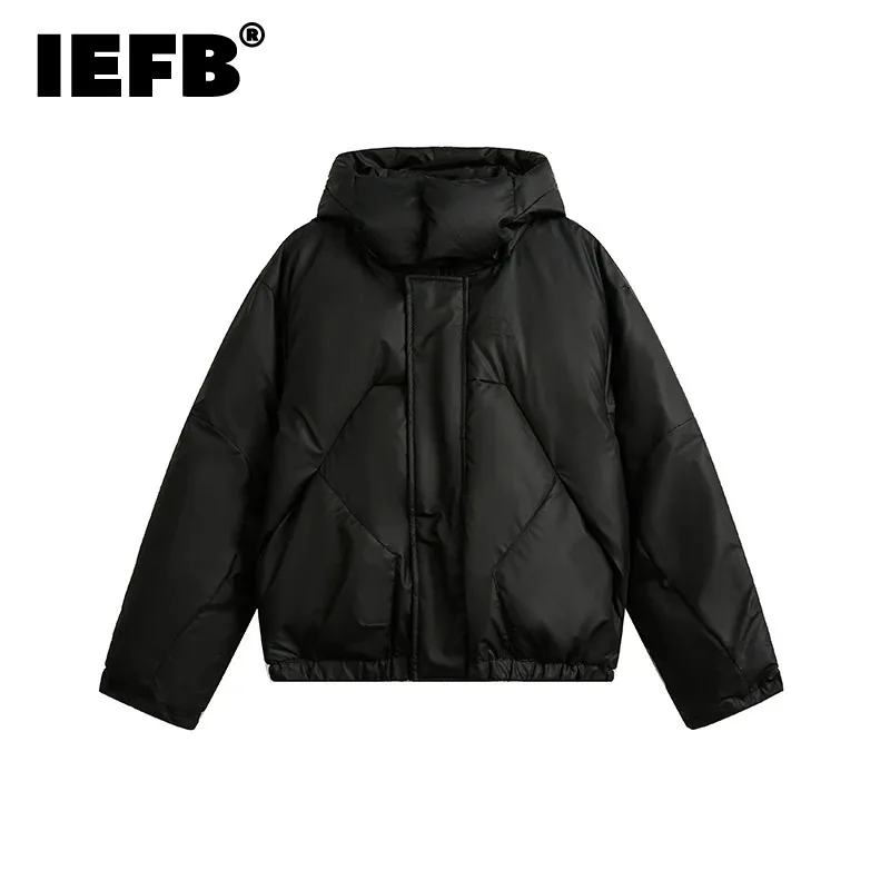 IEFB Hat Detachable Korean Style Men\'s Padded Jackets Solid Color Stand Collar Hooded Loose New Winter Male Zipper Coats CPG2183