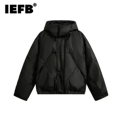 IEFB Hat Detachable Korean Style Men's Padded Jackets Solid Color Stand Collar Hooded Loose New Winter Male Zipper Coats CPG2183