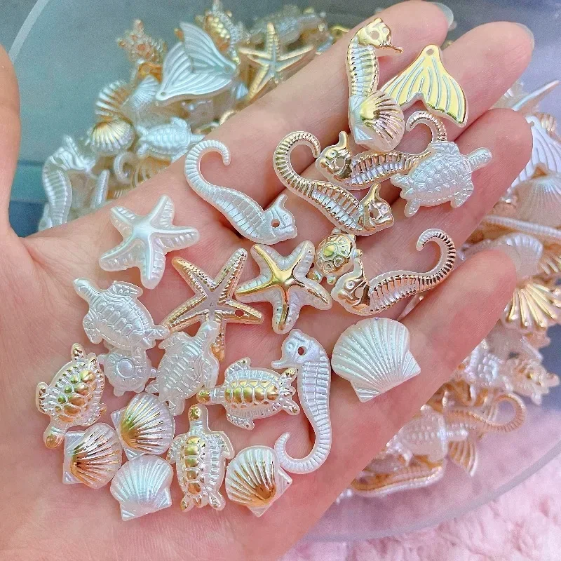 51pcs Ocean series wind shells, conch, seahorse, pentagram and other bead bracelets, handmade bead bracelets with holes, jewelry making, hair accessories, mobile phone cases, bracelets and jewelry crafts are ideal choice