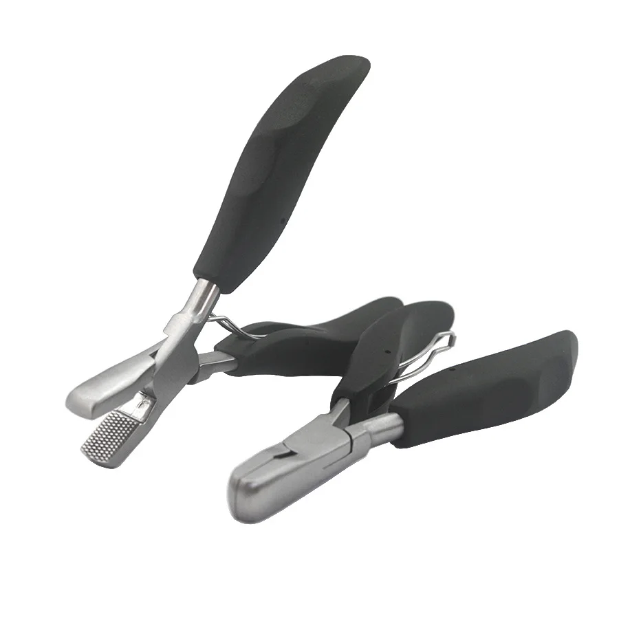 1/2Pcs Black Flat Shape Plier with Small Grooves Pre-Bonded Hair Extension Clamp