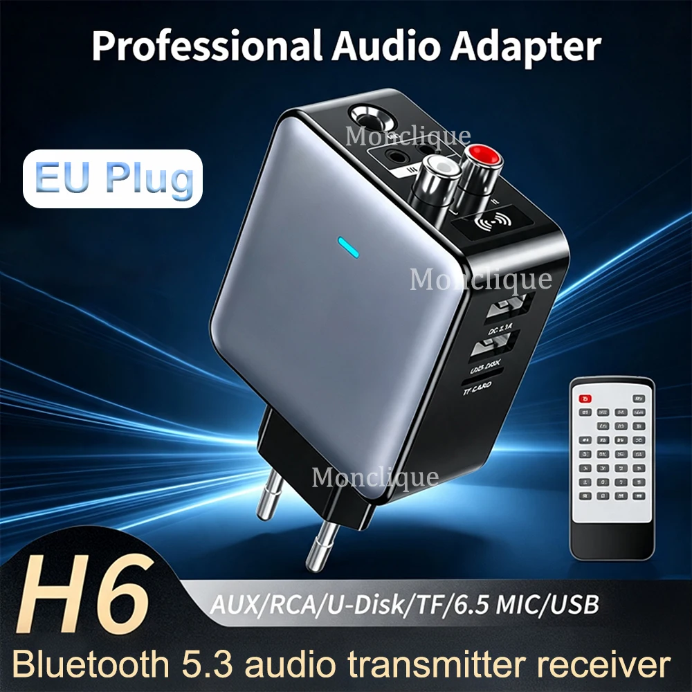 Bluetooth 5.3 Audio Transmitter Receiver 3.5MM/AUX/RIA/RCA/TF/USB Interface Portable Karaoke Equipment Stereo Wireless EU Plug
