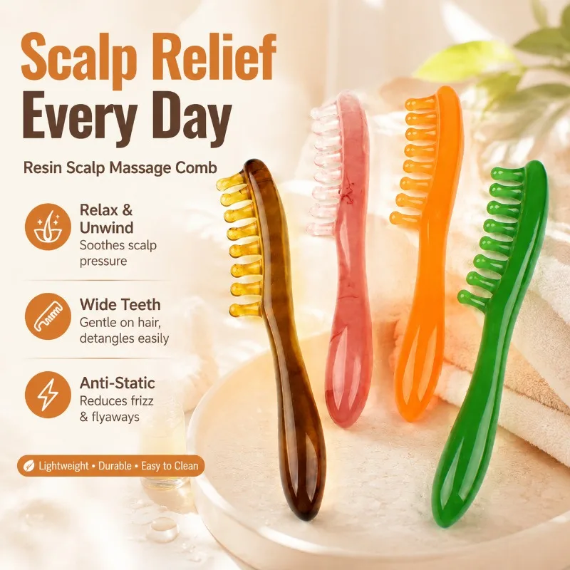 Resin Scalp Massage Comb, Anti-Static Wide Tooth Comb for Head and Shoulder Acupressure