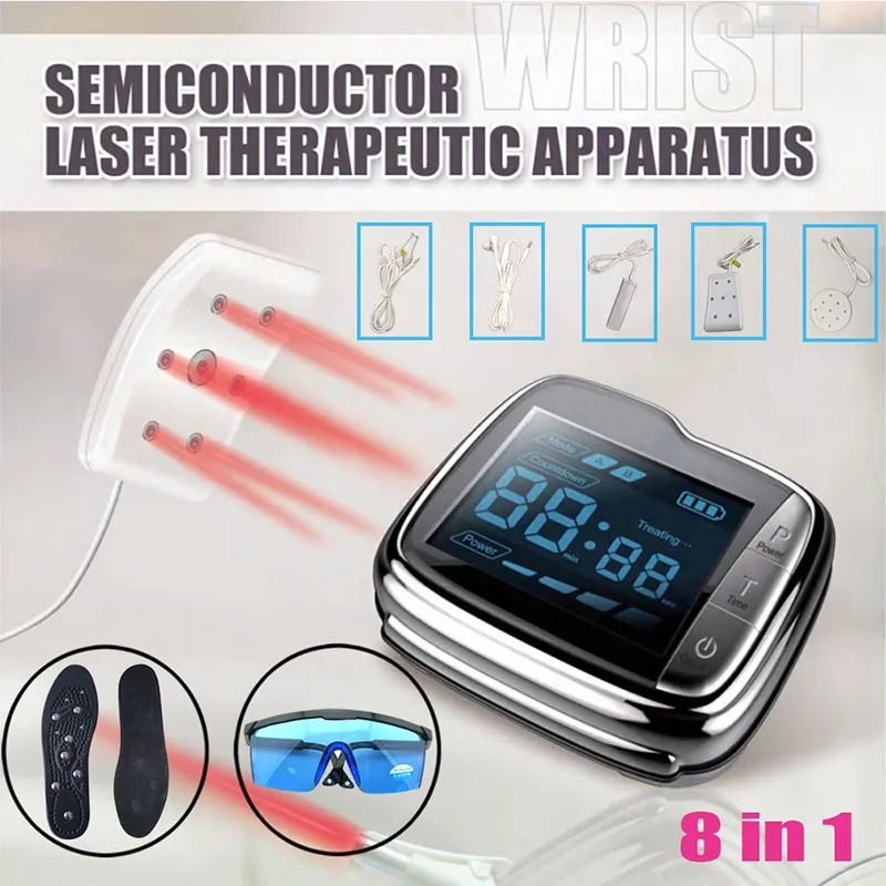 

LASTEK 8 in 1 Home Health Care LLLT Laser Watch Treatment Device + 5 ENT Treat Probes + 650nm Goggles + Magnetic Therapy Insoles