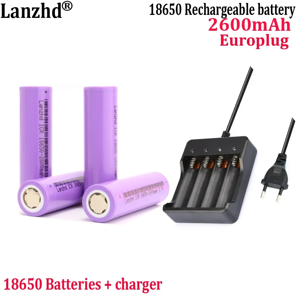 

3,7 В аккумуляторные батареи 18650 аккумулятор 2600 мАч с зарядным устройством Europlug для велосипедного аккумулятора фонарик литий-ионный 3C 5C