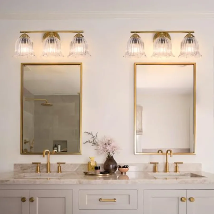 en Vanity Light Vintage Bathroom Fixtures Farmhouse Vanity Lighting Over Mirror with Tulip Flower Glass Shade No Glare for Mast