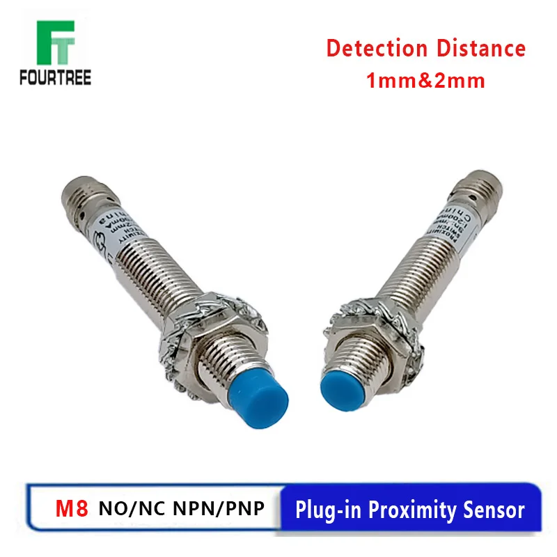 M8 Plug-in Proximity Sensor Metal Inductive Approach Switch With Air Plug Detect Distance 1mm 2mm PNP/NPN NO NC 3 Cores