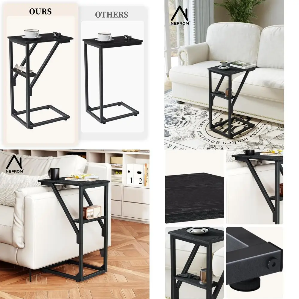 

Compact C-Shaped Side Tables, Pair of Sofa TV Trays, Ideal for Living Room and Bedroom, Bedside Use, ET-D-BK2