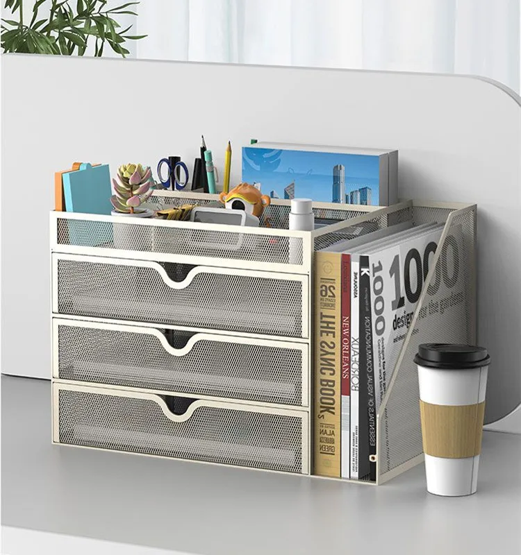 Office Desktop 4Laeyrs Storage Box Multifunctional Document Rack Drawer Coffee Capsule A4 Document Data Books Organizer Shelf