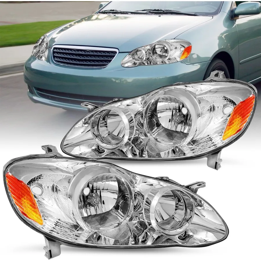 

Headlight Assembly for Corolla 20032008 OE Style Headlamps Replacement Right Passenger and Left Driver Side with Enhanced Visi