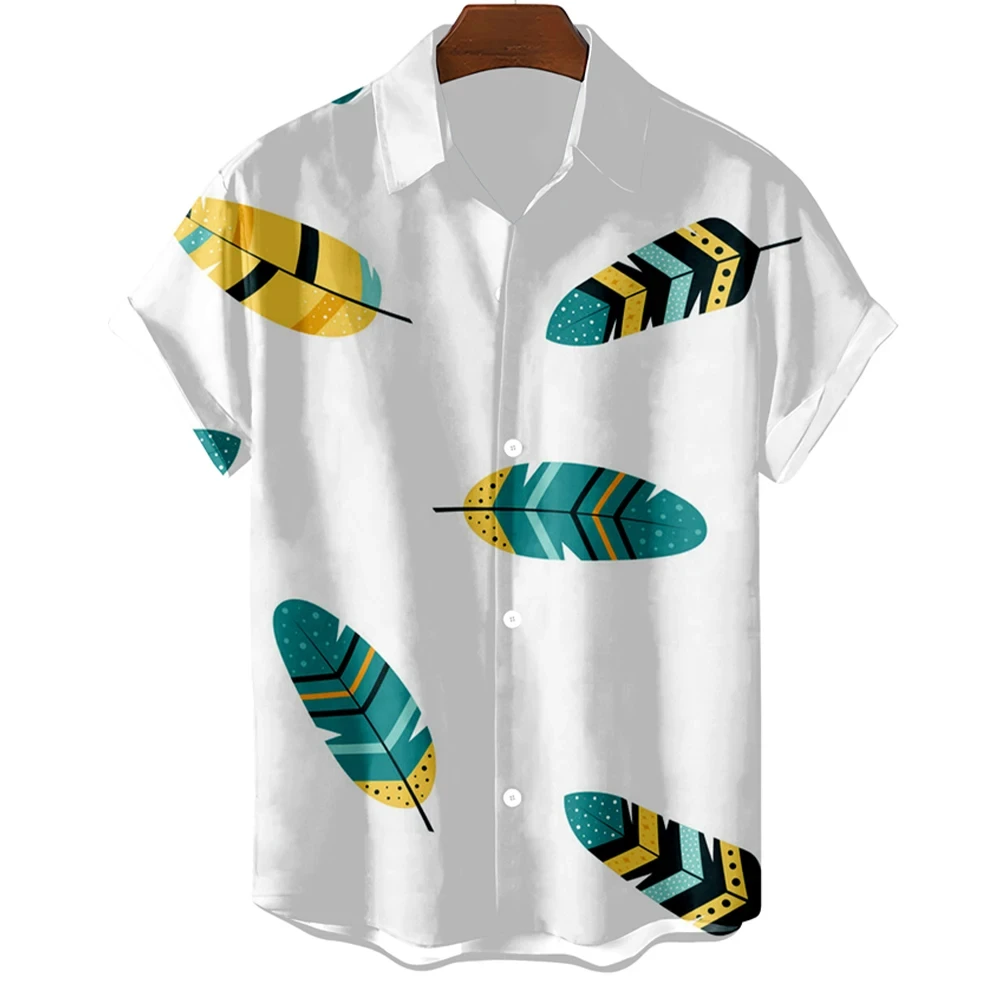 Hawaiian Shirts Feather Simple Pattern 3D Printed Men's Shirts for Man Casual Men Shirt Short Sleeve Tops Oversized Tee ﻿