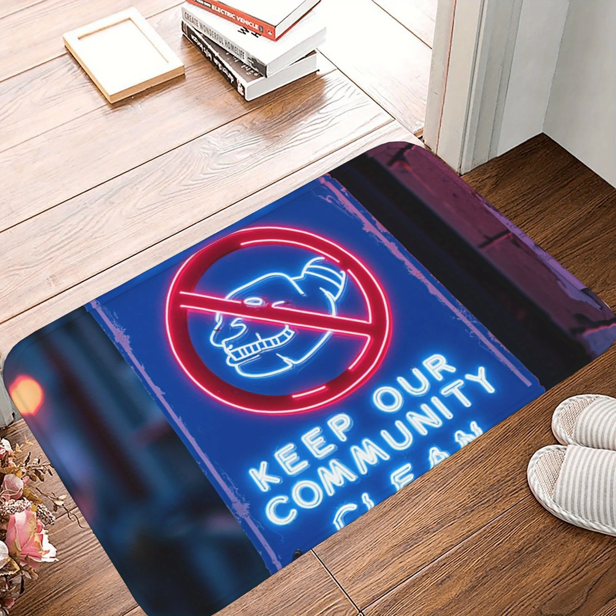 

1PC KEEP COMMUNITY CLEAN Kitchen Rug Non-Slip Door Mat Pop design Bathroom Rug Bath Mat Carpet for Home Sink Laundry Decoreeree