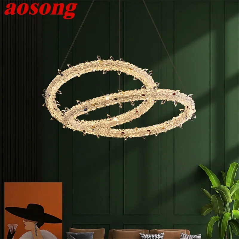 

AOSONG Modern Pendant Lamp Creative Gold Luxury Chandelier LED Crystal Fixtures For Living Room Bedroom