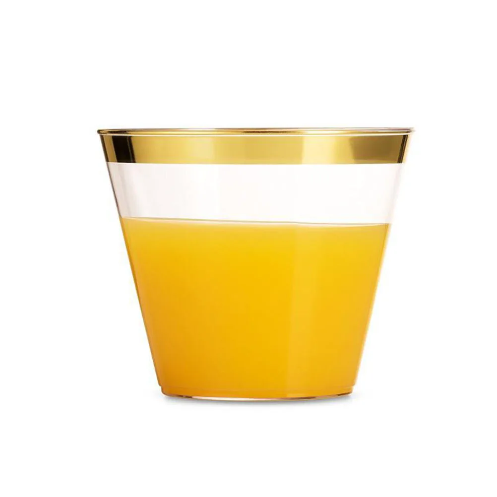 

6pcs 9 Oz Gold Rimmed Plastic Cups Clear Disposable Tumblers For Wedding Birthday Party Bridal Shower Bpa-Free Shatterproof