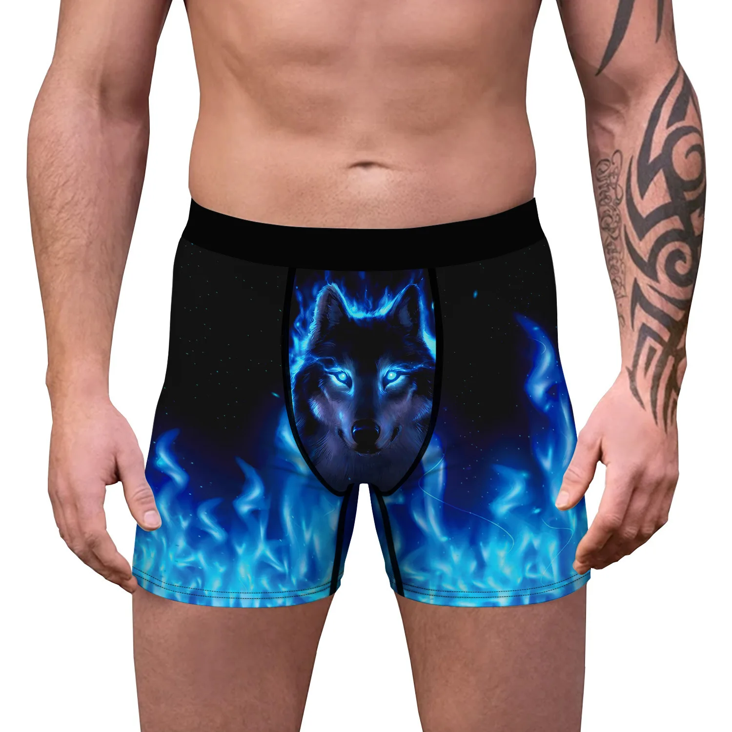 New 3D Digital Wolf Printed Sexy Men\'s Underwear with Comfortable, Breathable, and Elastic Stretch Corners for Foreign Trade