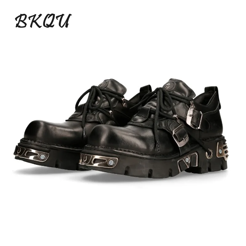 BKQU Thick Soled Single Shoes 2024 Autumn British Style Retro Dark Punk Small Leather Shoes Metal Niche Design Sense of Low Top