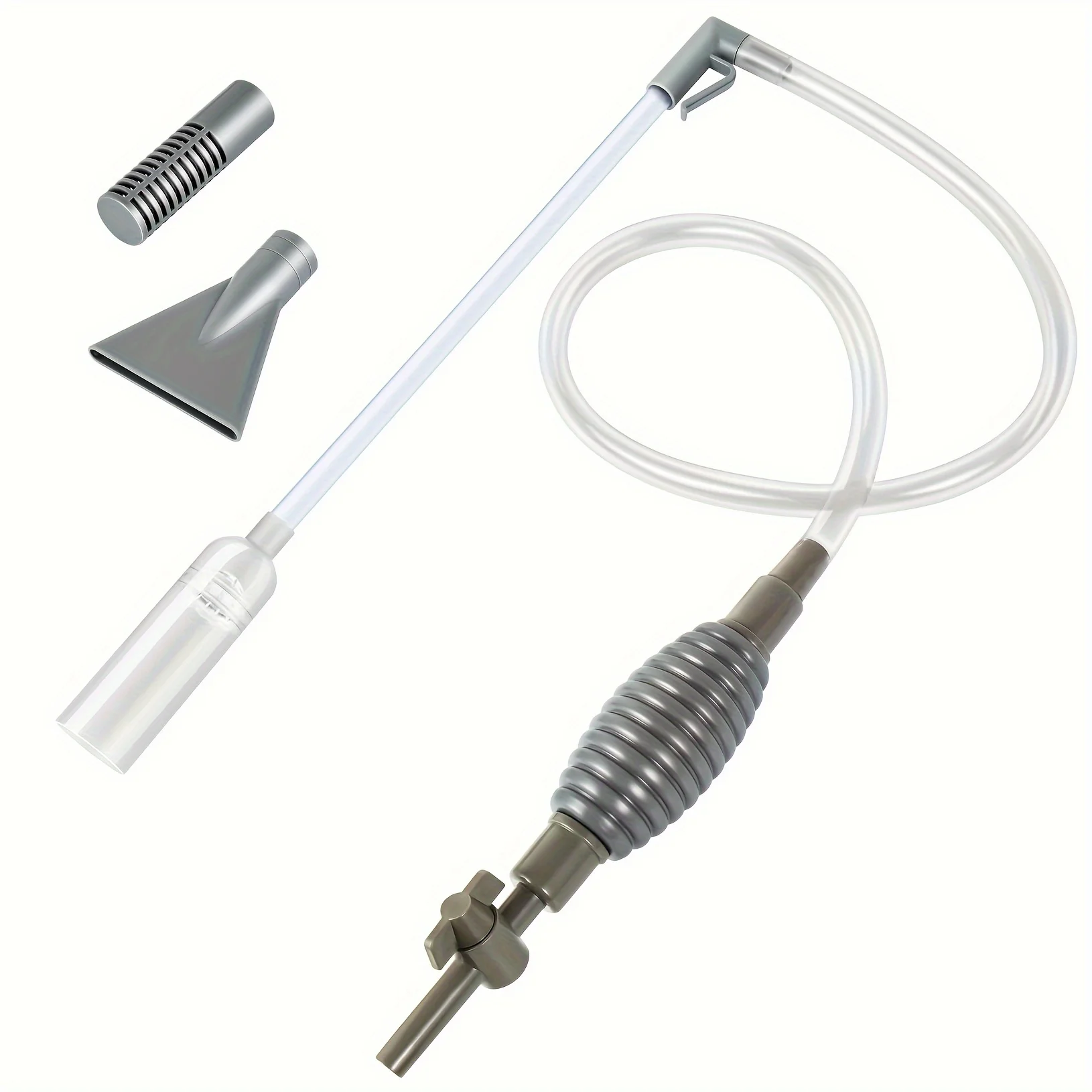 Trocador de água multifuncional 3 em 1 para aquário, sifão manual para limpeza de tanque de peixes com controle de fluxo, escorredor de tanque de peixes a vácuo