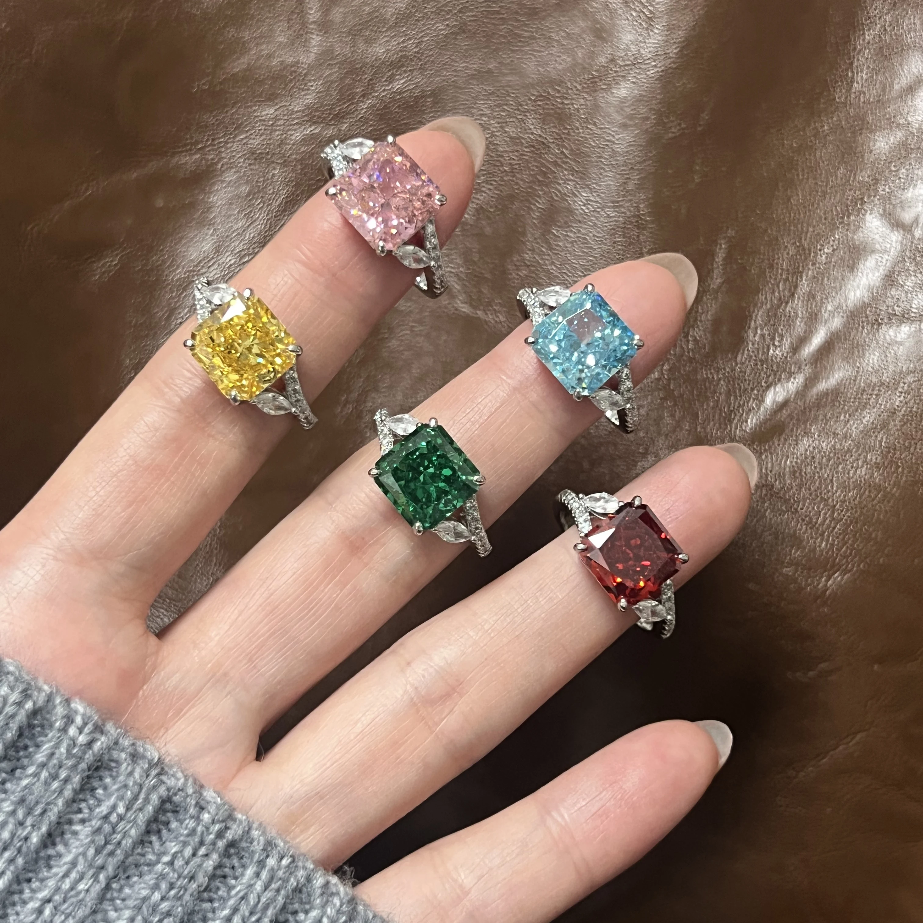 

925 Sterling Silver Oversized Square Crystal Ring - Elegant Women's Jewelry Gift for Parties and Everyday Wear