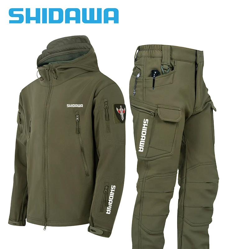 Shidawa for Men's Fishing Suits Autumn Winter Outdoor Thermal Windproof Jackets Tactical Waterproof Pants Climbing Camping Sets