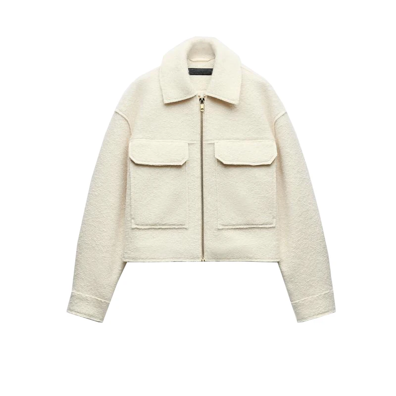 เสื้อโค้ทผ้าขนสัตว์ผสมมุกทรงหลวมแบบใหม่สำหรับฤดูใบไม้ผลิ แขนยาว คอซิป สำหรับผู้หญิง สไตล์ลำลอง เหมาะสำหรับใส่ไปทำงาน