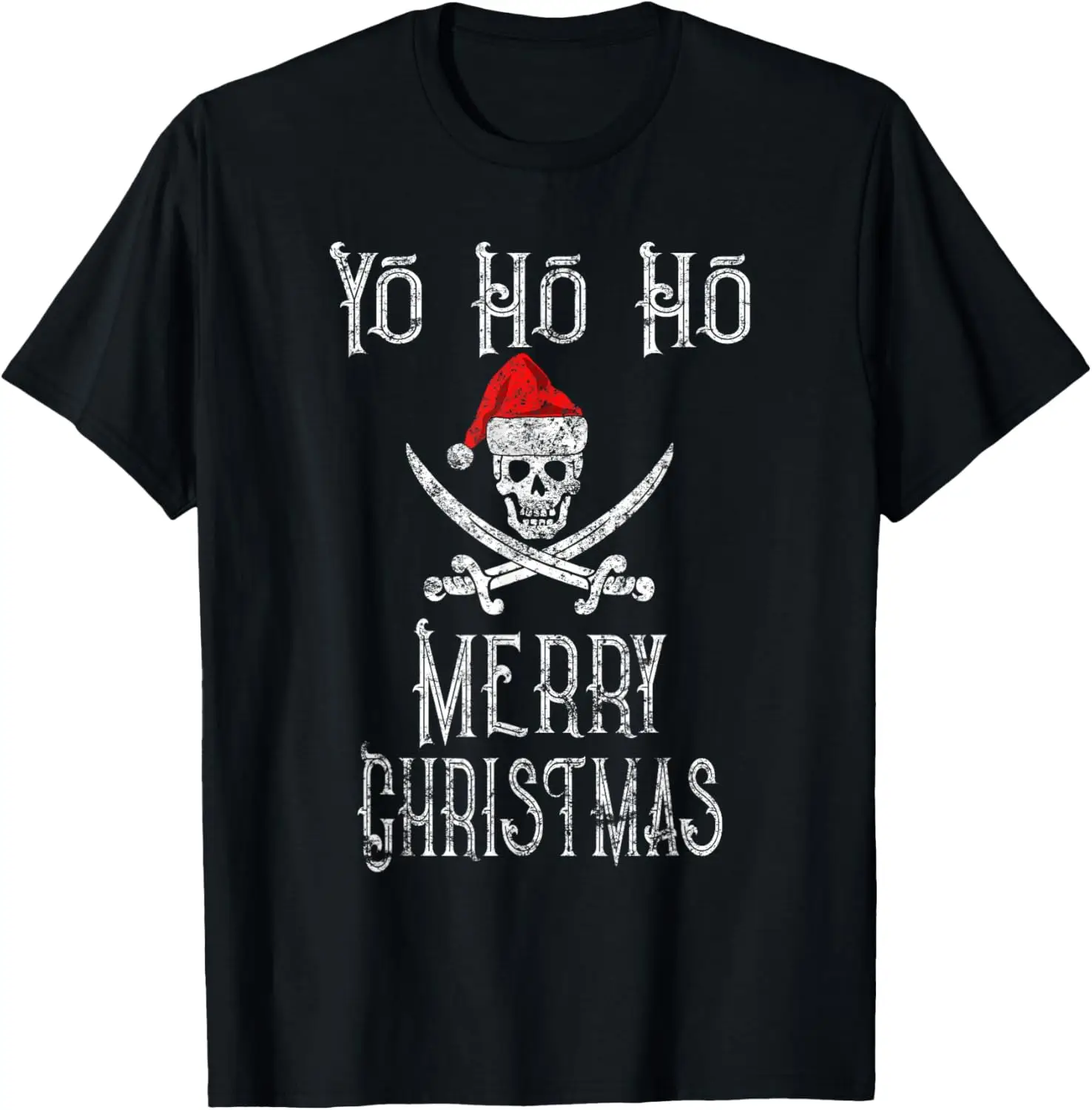 

Holiday Pirate Yo Ho Ho Merry Christmas Santa Hat Boating T-Shirt