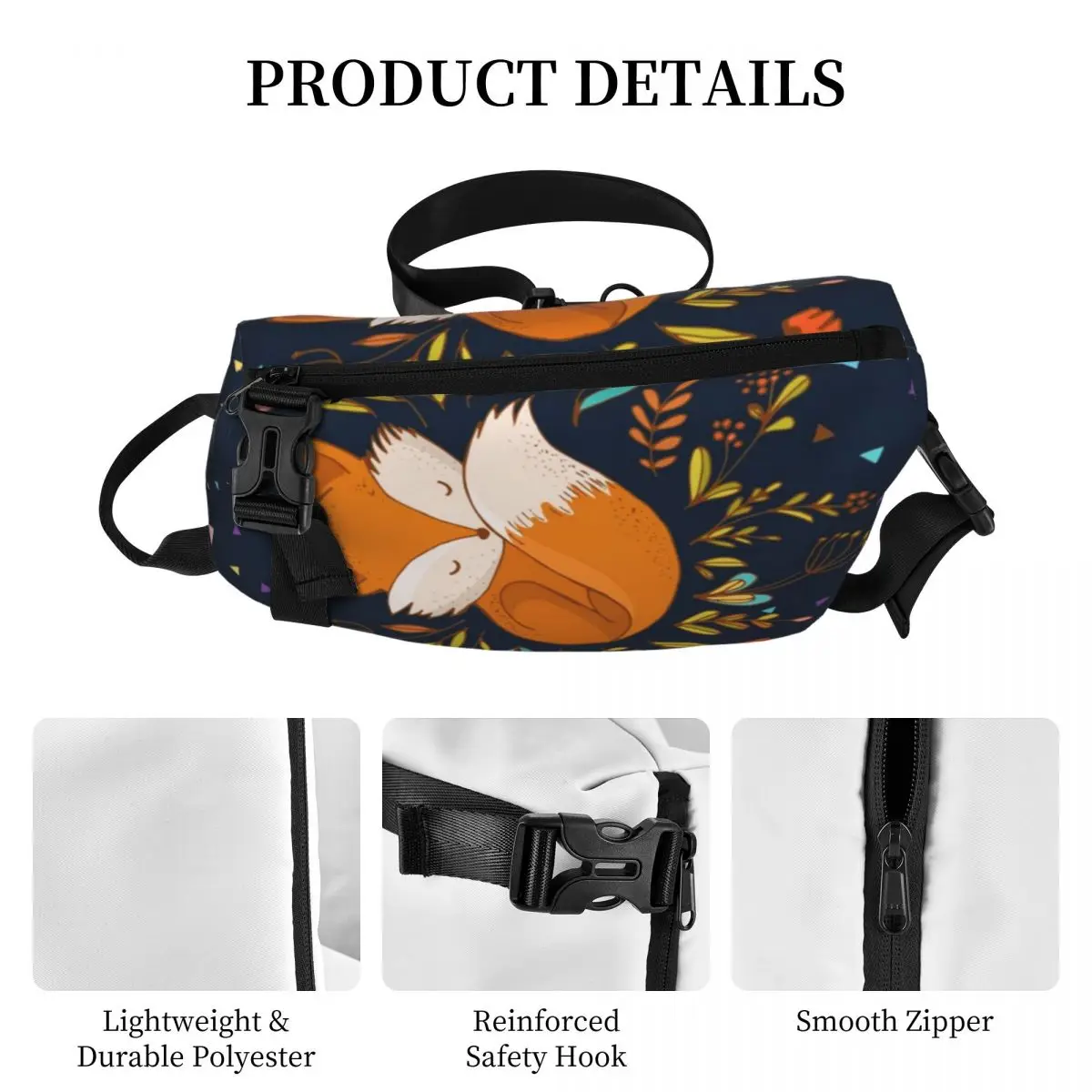 Cute Fox Flowers And Triangles Shoulder Bags Animal Running Chest Bag Men Travel Designer Sling Bag Retro Phone Small Bags