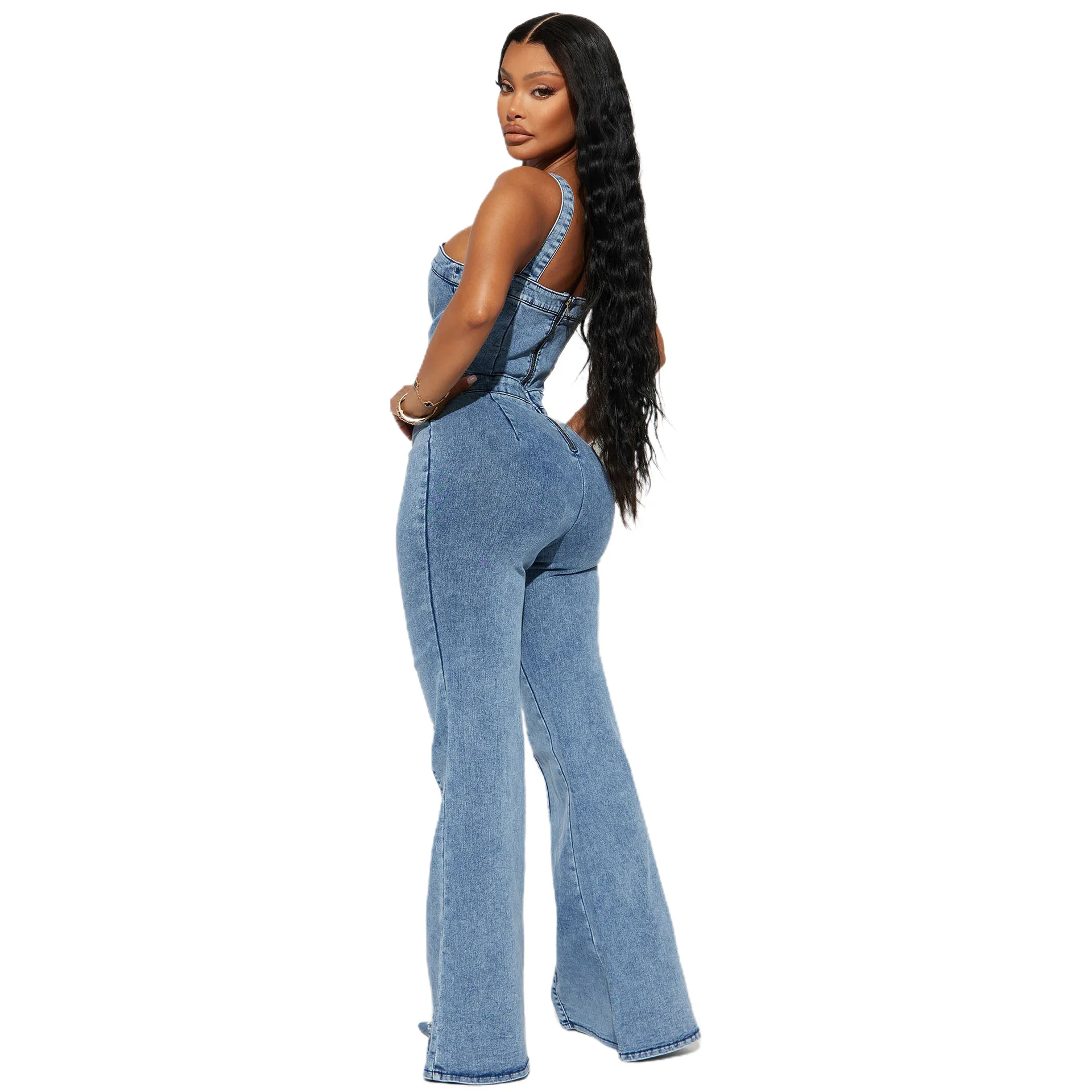 Wide Leg Denim Jumpsuit Sexy Women Spaghetti Strap Elegant Jeans Casual Party Romper Overalls