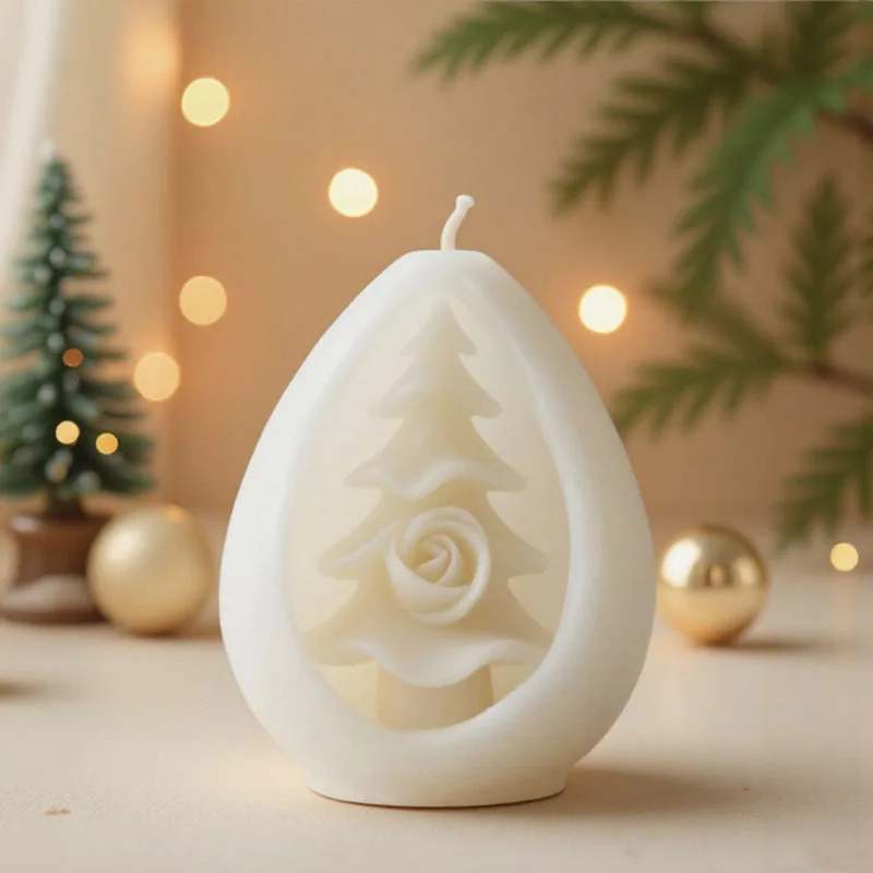 Boule d'arbre de noël bougie parfumée moule en Silicone bricolage creux arbre de noël Rose bougie faisant des fournitures décoration de noël