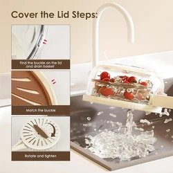 2 In 1 Fruit Strainer Drainer And Strainer Multi-function Drain Basket Fruit Vegetable Washing Basket With Lid Drainer Tool Bowl