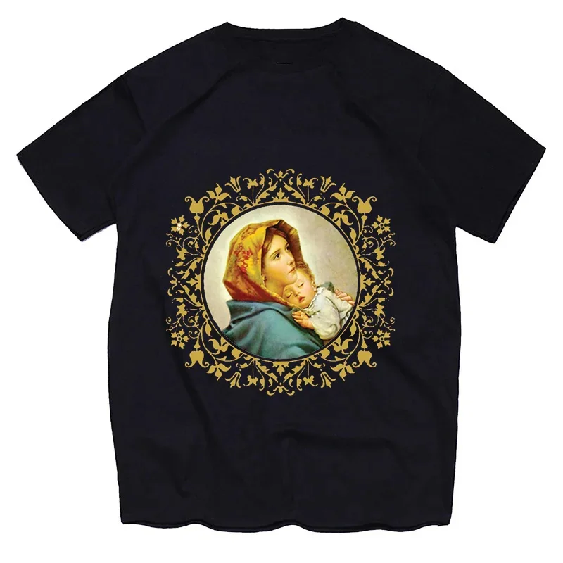 Virgin Mary T-Shirts Our Lady of Guadalupe Print Men Women Casual Short Sleeves Cotton T Shirt Harajuku Unisex Tees Top Clothing