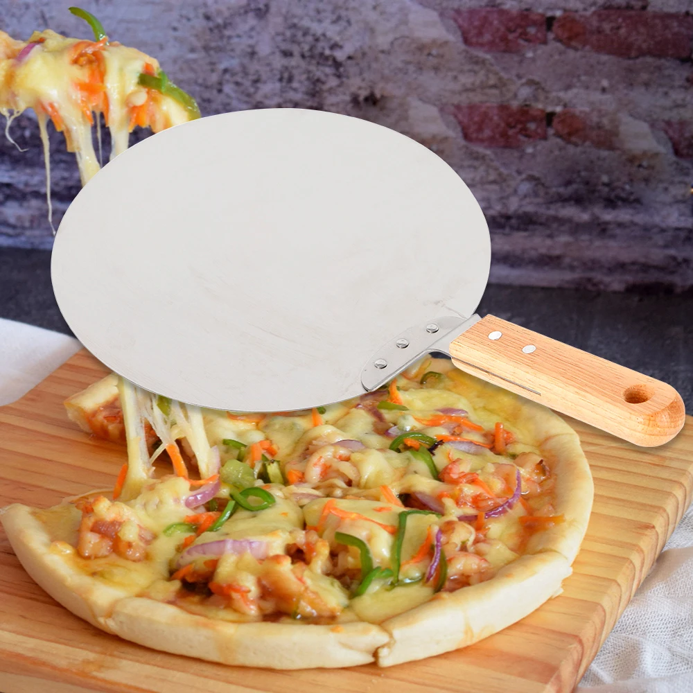 Pizza Turning Peel Pizza Shovel Aluminum Pizza Peel Paddle Short Pizza Tool Non Slip Wooden Handle