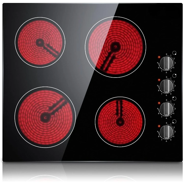 

4 Burner Electric Cooktop 24 Inch, Built-in Electric Stove Top, 220-240v Electric Radiant Cooktop with Knob Control