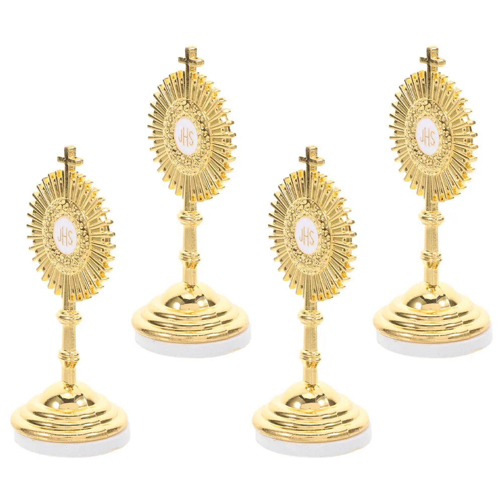 Decoration Religious Ornaments Standing Cross for Home Catholic Golden Metal Jesus Statue