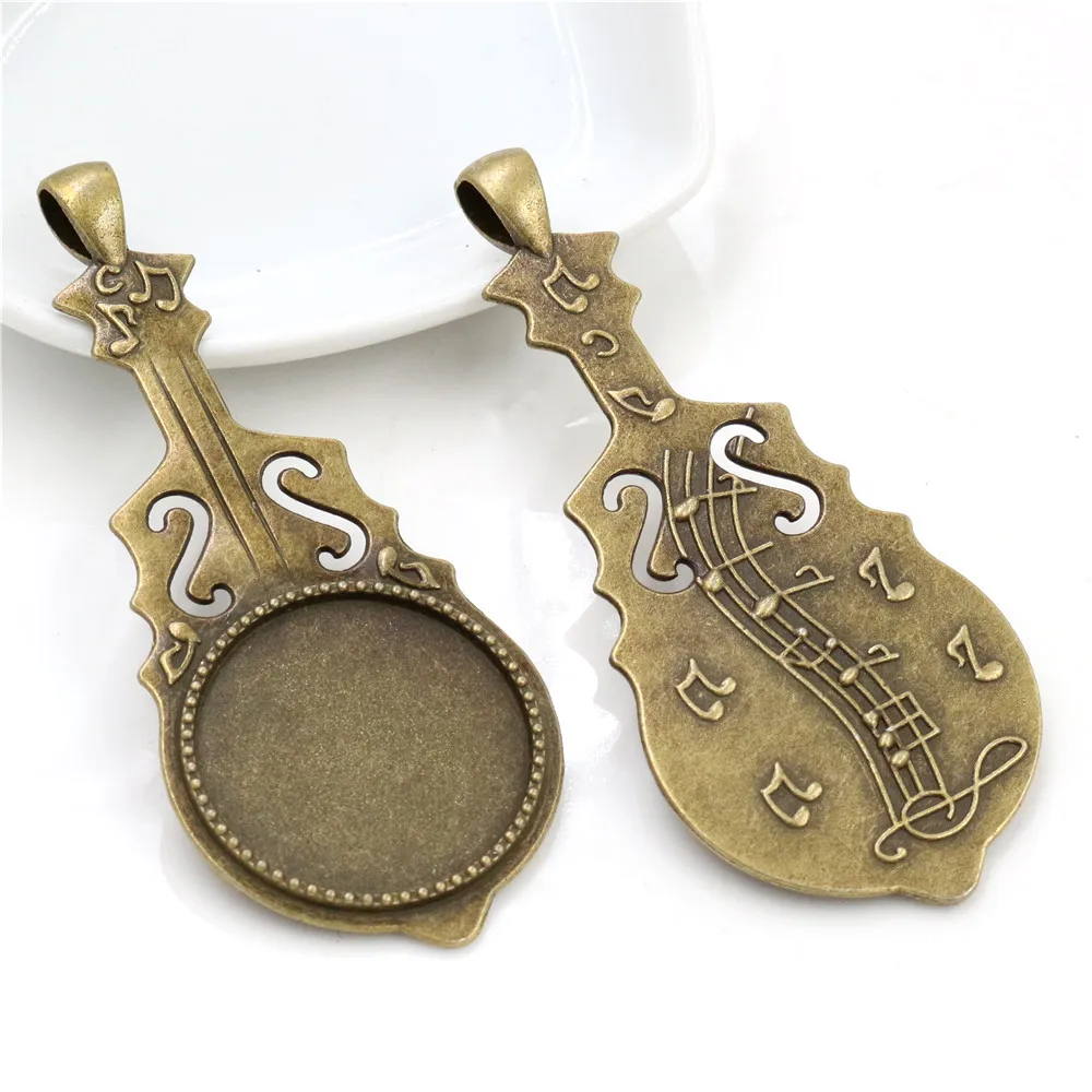 New Fashion 5pcs 25mm Inner Size Antique Silver Plated Bronze Violin Cabochon Base Setting Charms Pendant