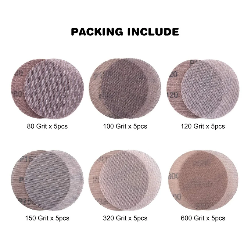 30 Pcs Mesh Sanding Discs 125Mm 80-600 Grit Hook And Loop Sanding Paper Dry Abrasive Discs For Sander Replacement Pads