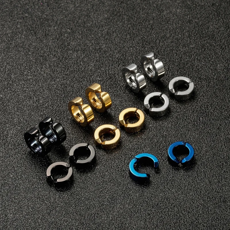 1/5 Pairs Classic Korean Punk Stainless Steel Ear Clip Earrings for Men Women No Pierced Fake Ear Circle New Hip-Hop Jewelry image 4