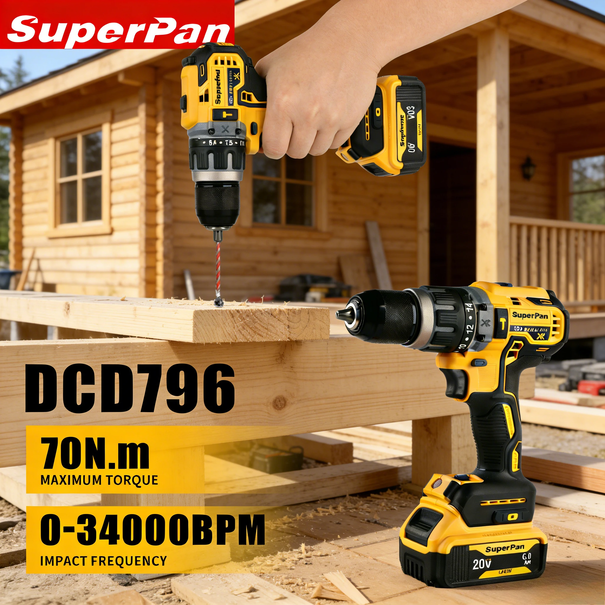 

SuperPan Lithium Ion DCD796 70N.m 40/13/13mm Cabinet DIY Assembly Anti-Slip Drill Driver Rechargeable For Dewalt 20V Battery Pin