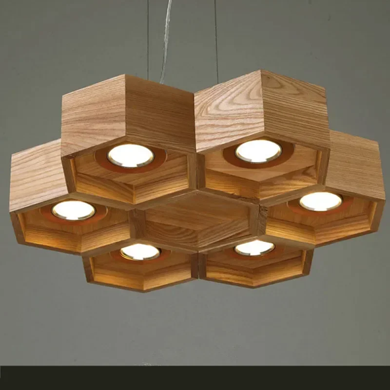 

Wood pendant lamp for Living room Bedroom geometric lamp Honeycomb Dining Room Foyer Home Adornment Pendant Light