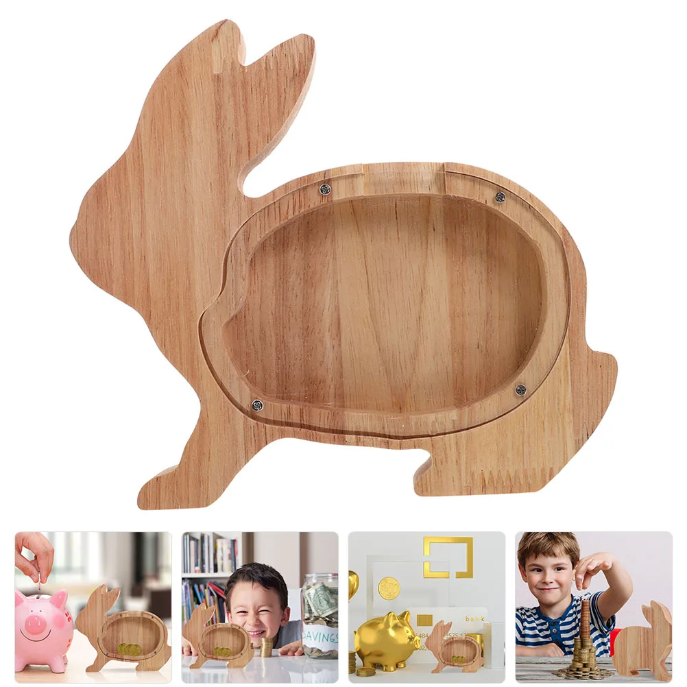 

Wooden Animal Piggy Bank Rabbit Shape Coin Bank for Kids Home Decor Money Saving Box Gift Animal Money Saving Box