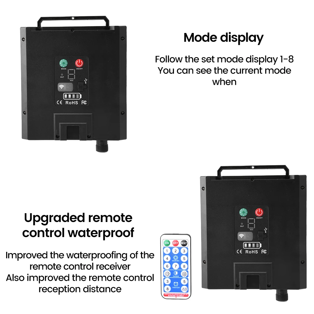 2400MAH Solar Panel With 8 Flash Modes Remote Controller Male and Female Connect for 3 24V LED Light String Brightness DIM Timer