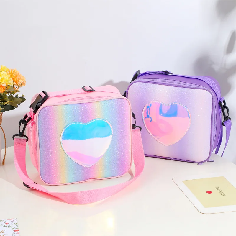 Laser lunch bags for women colorful thermal insulation bento picnic bags girl\'s simple one shoulder bag outdoor backpack