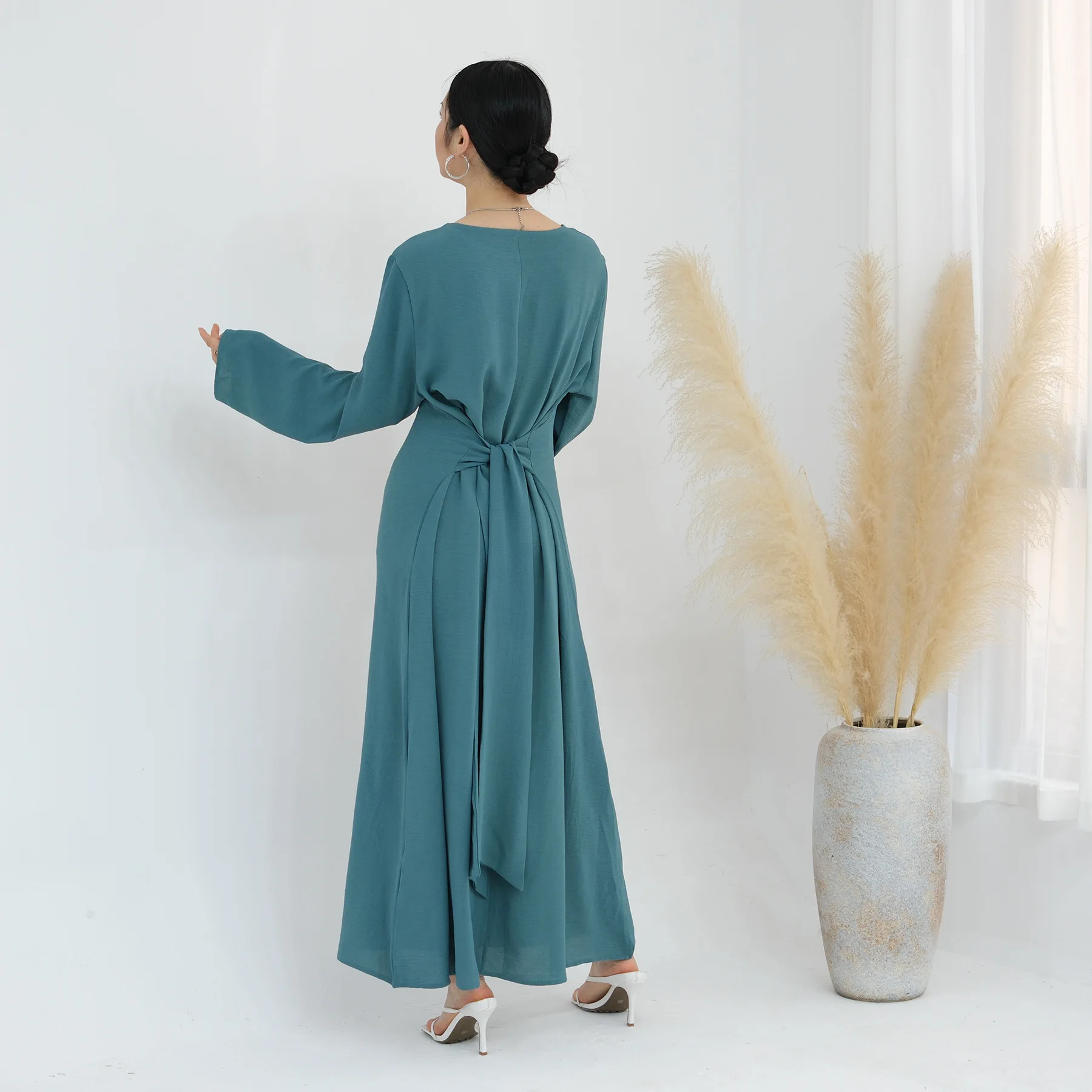 

Muslim Modest Maxi Dress Eegant Women's O-Neck Long Sleeve Loose Long Dresses Ramadan Abaya Robe Turkey Musulmane Femme Vestidos