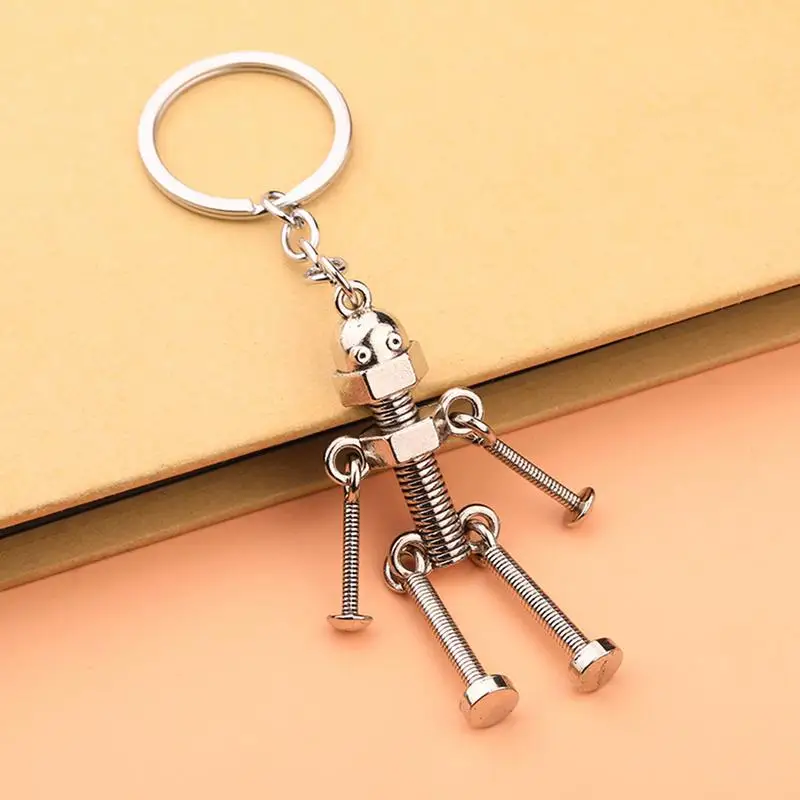 Vintage Movable Screw Robot keychain Multicolor Metal Robot Keyring for Men Women Backpack Car Key Pendant Accessories Gifts