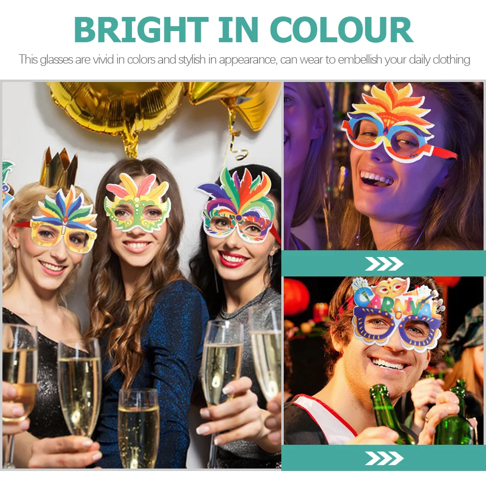 12 Pcs Carnival Glasses Frame Chic Bright Color Decorative Party Eyewear Props Festival Eyeglasses Felt Photo Booth Funny