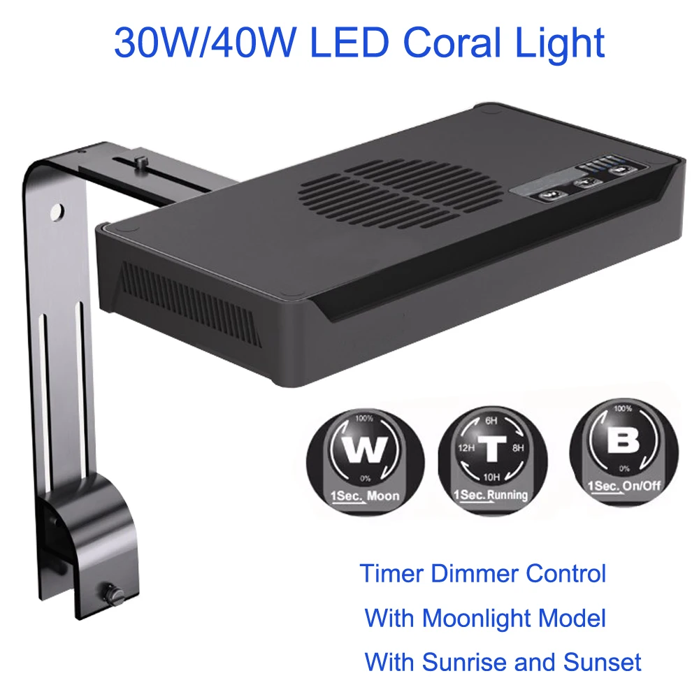 

LED Aquarium Light 30W/40W Saltwater Lighting with Touch Control for Coral Reef Fish Tank