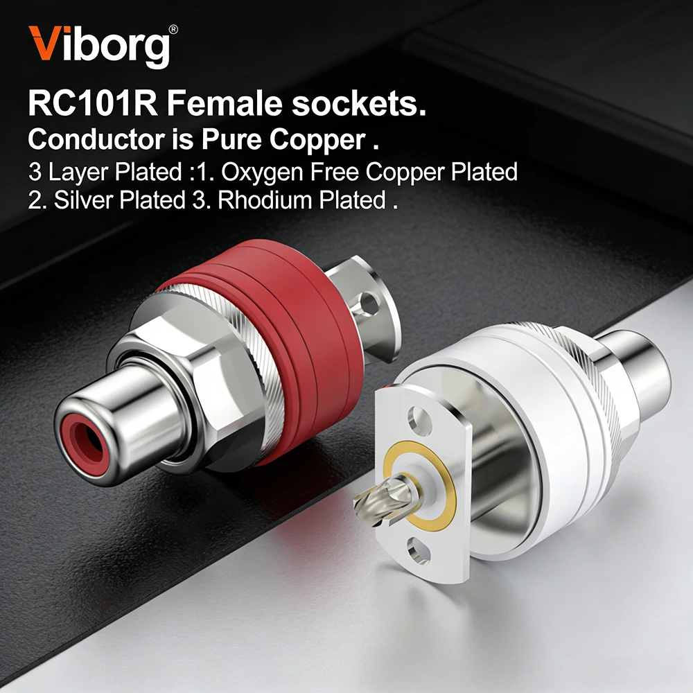 Viborg RC101R RCA-Buchsen, 4 Stück – reines Kupfer mit 3-lagiger Beschichtung (sauerstofffreies Kupfer, Silber, Rhodium) für HiFi-Verstärker
