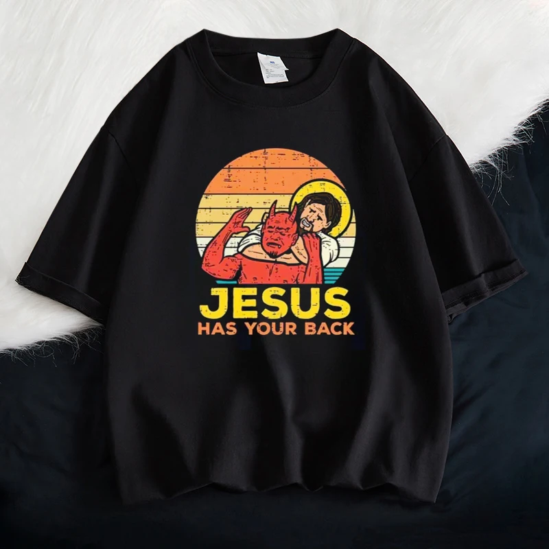 Jesus Has Your Back Jiu Jitsu Christian Printed T Shirts Men 100% Cotton Graphic Short Sleeve Tees Streetwear Oversized Clothes