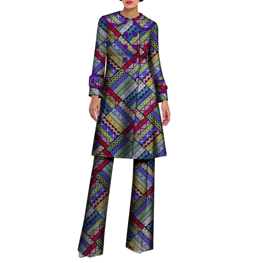 Trajes africanos para mujer, conjunto de 2 piezas, Tops largos y pantalones con estampado africano, ropa Bazin Riche, trajes africanos WY6690