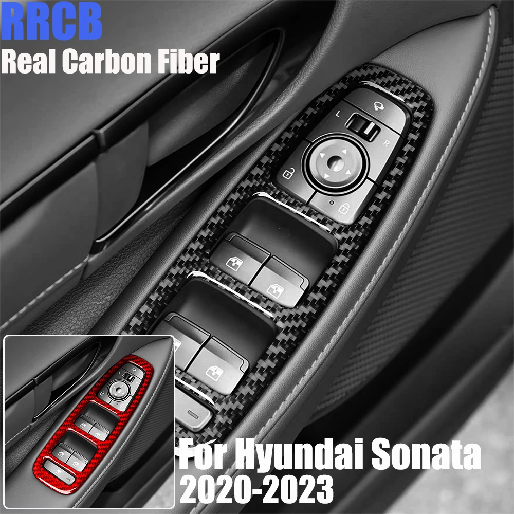 

Real Carbon Fiber Car Accessories Window Lifting Trim Cover Soft Sticker For Hyundai Sonata 10th Gen DN8 2020 2021 2022 2023