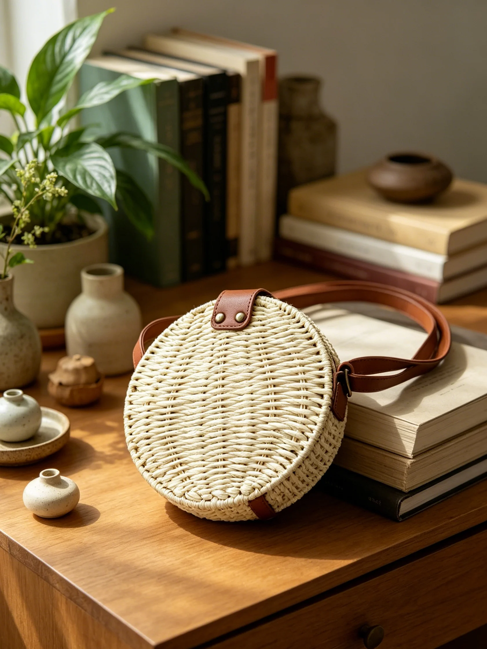 

Круглая соломенная сумка-кроссбоди для женщин, плетеная сумка-ведро в стиле бохо с цветочной подкладкой, летняя пляжная сумка через плечо